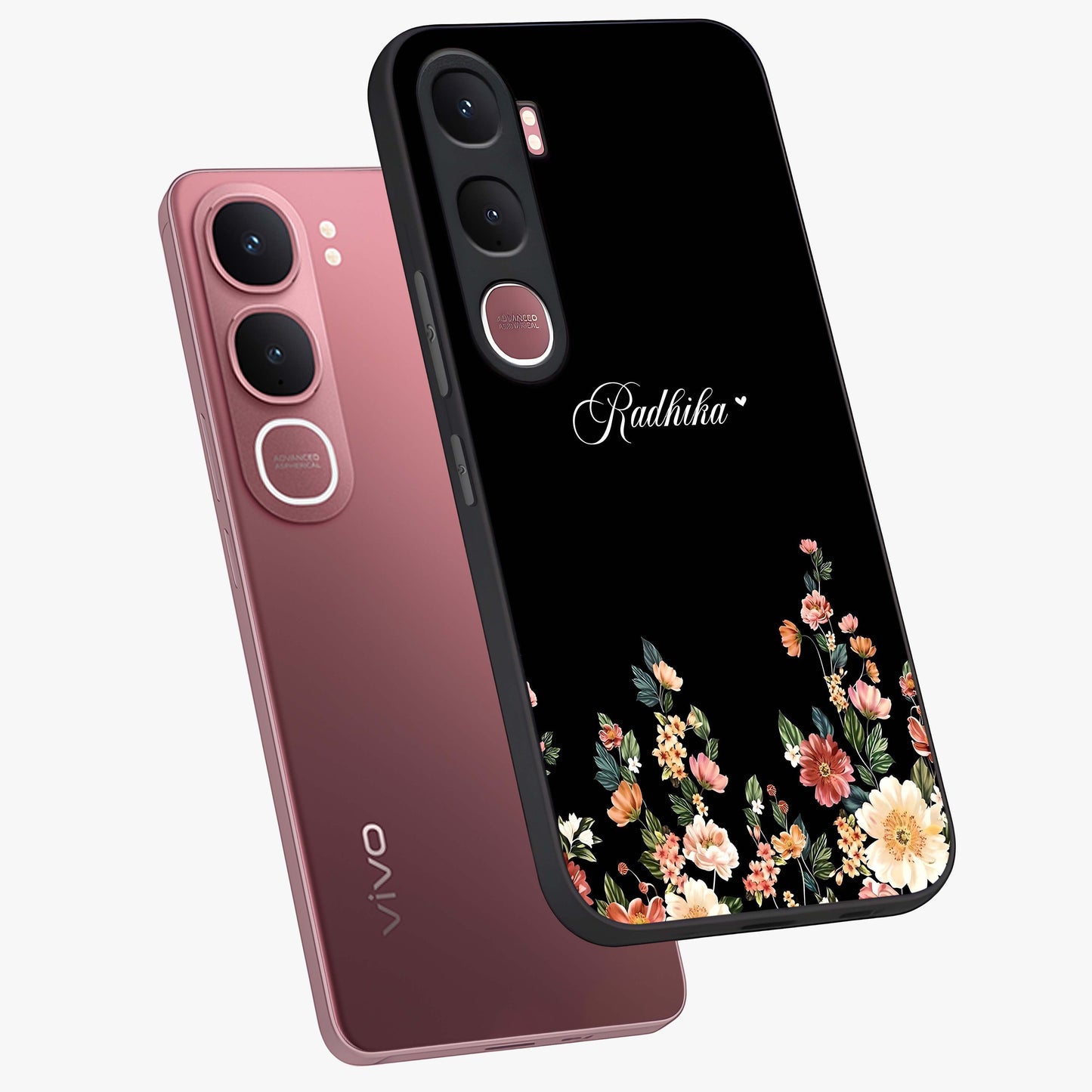 Floral Design With a Custom Personalized Name Glass Case displayed in angled mockup highlighting elegant floral pattern with custom name feature.