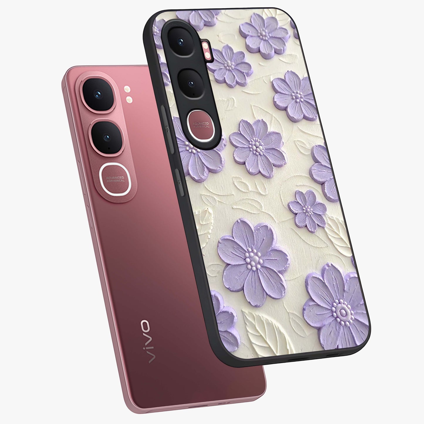 Floral Wall Art With Purple Flowers Glass Case displayed in angled mockup highlighting vibrant purple floral illustration with artistic aesthetic.