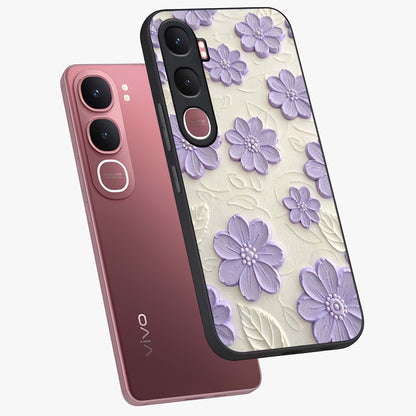Floral Wall Art With Purple Flowers Glass Case displayed in angled mockup highlighting vibrant purple floral illustration with artistic aesthetic.