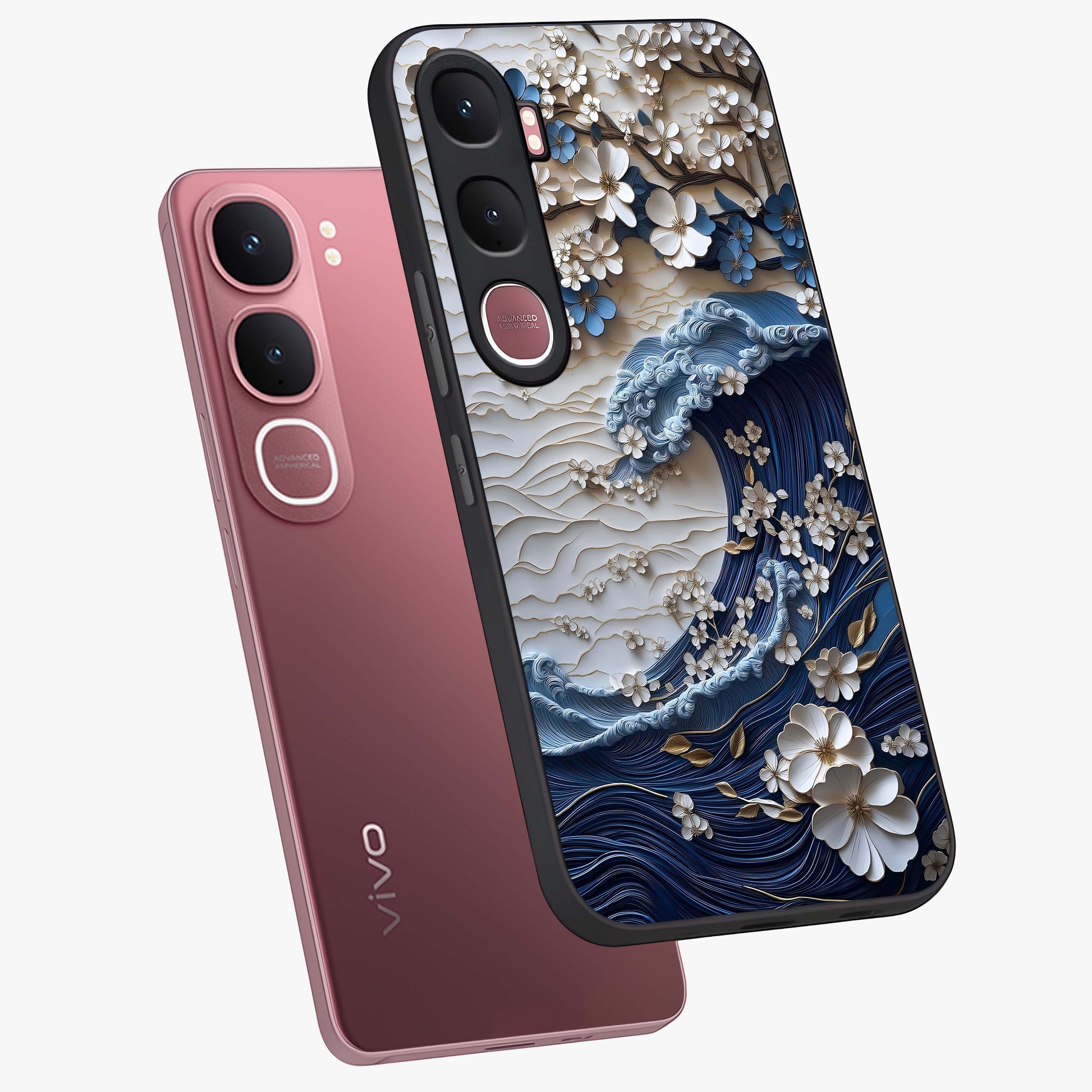 Floral Wave Origami Glass Case displayed in angled mockup highlighting geometric origami flower design with modern aesthetic style.