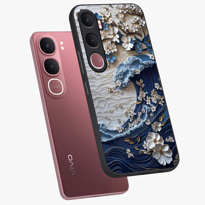 Floral Wave Origami Glass Case displayed in angled mockup highlighting geometric origami flower design with modern aesthetic style.