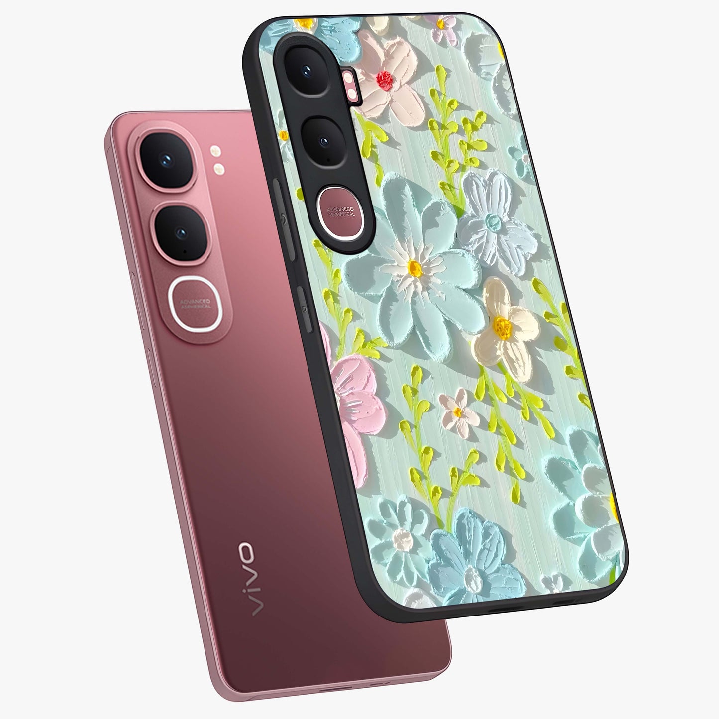 Frosted Petal Garden Glass Case displayed in angled mockup highlighting delicate flower petal design with calm garden aesthetic.