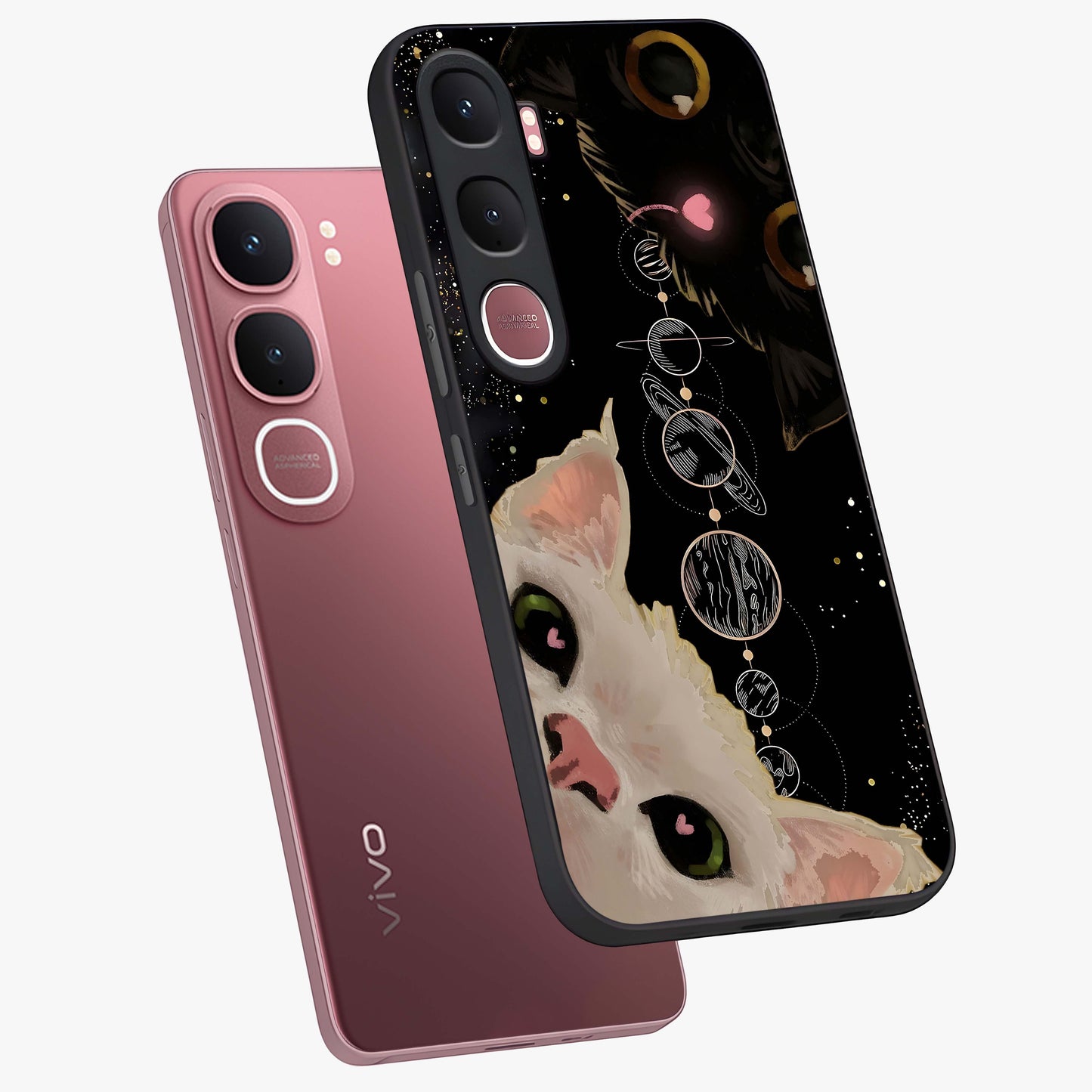 Galactic Cat Glass Case displayed in angled mockup highlighting celestial feline illustration with galaxy aesthetic style.