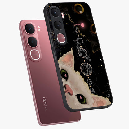 Galactic Cat Glass Case displayed in angled mockup highlighting celestial feline illustration with galaxy aesthetic style.