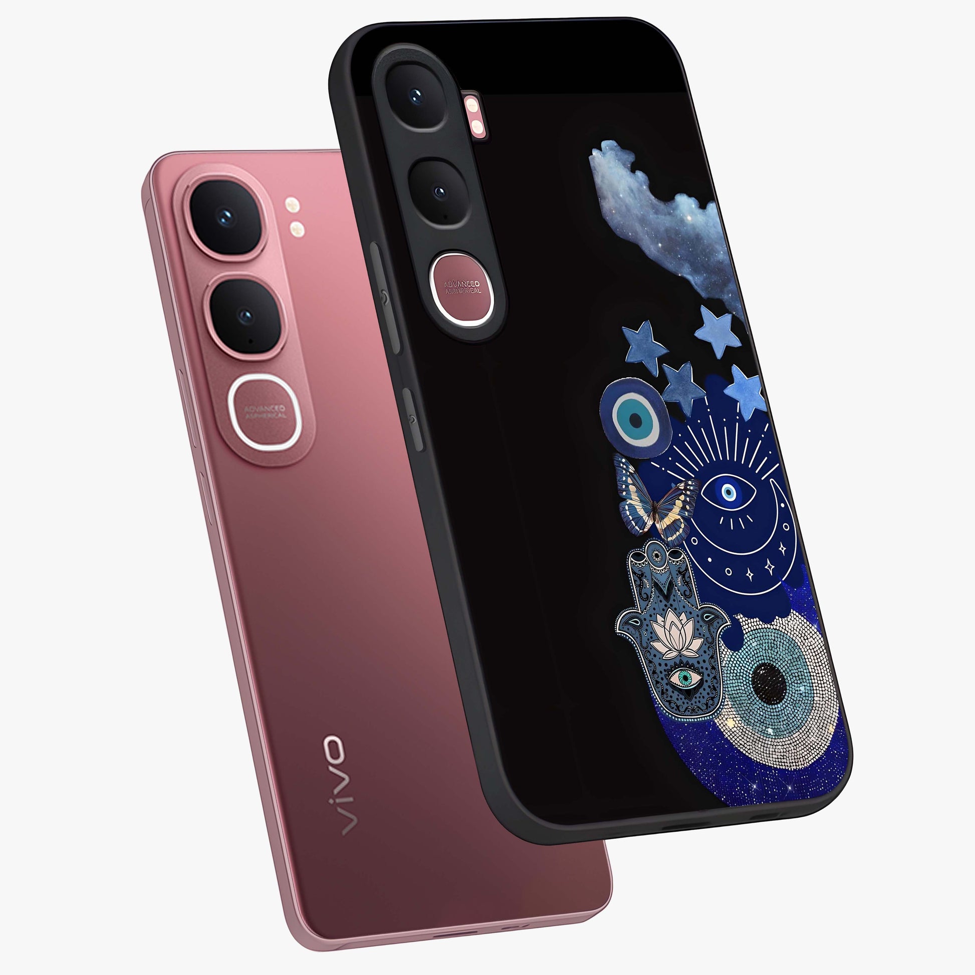 Galactic Charm Cluster Glass Case displayed in angled mockup highlighting luminous galaxy inspired design with dreamy aesthetic.