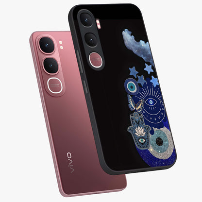 Galactic Charm Cluster Glass Case displayed in angled mockup highlighting luminous galaxy inspired design with dreamy aesthetic.