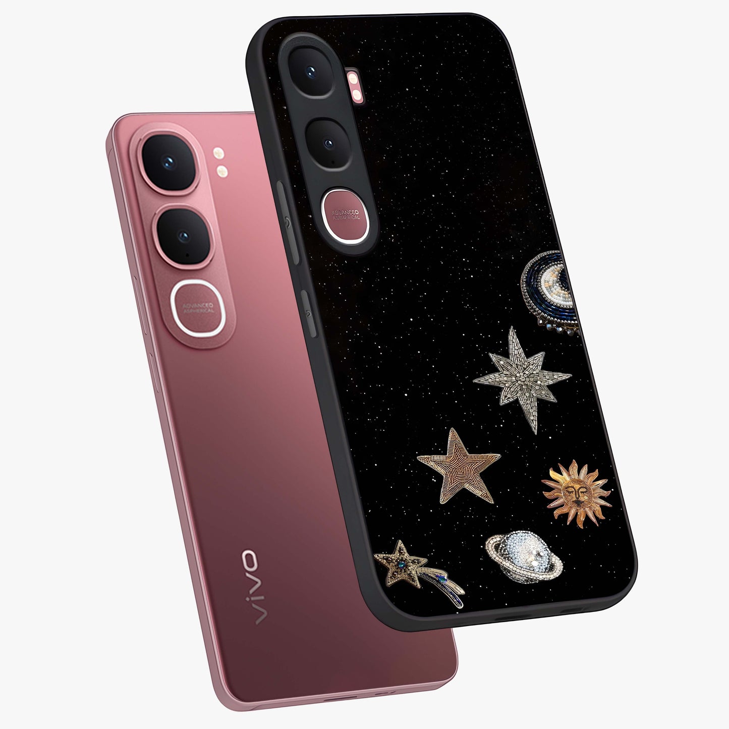 Galactic Charm Glow Glass Case displayed in angled mockup highlighting luminous galaxy inspired design with dreamy aesthetic.