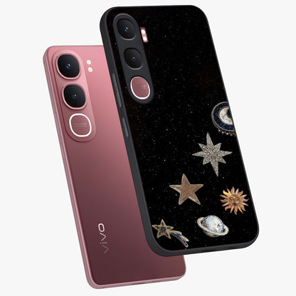 Galactic Charm Glow Glass Case displayed in angled mockup highlighting luminous galaxy inspired design with dreamy aesthetic.