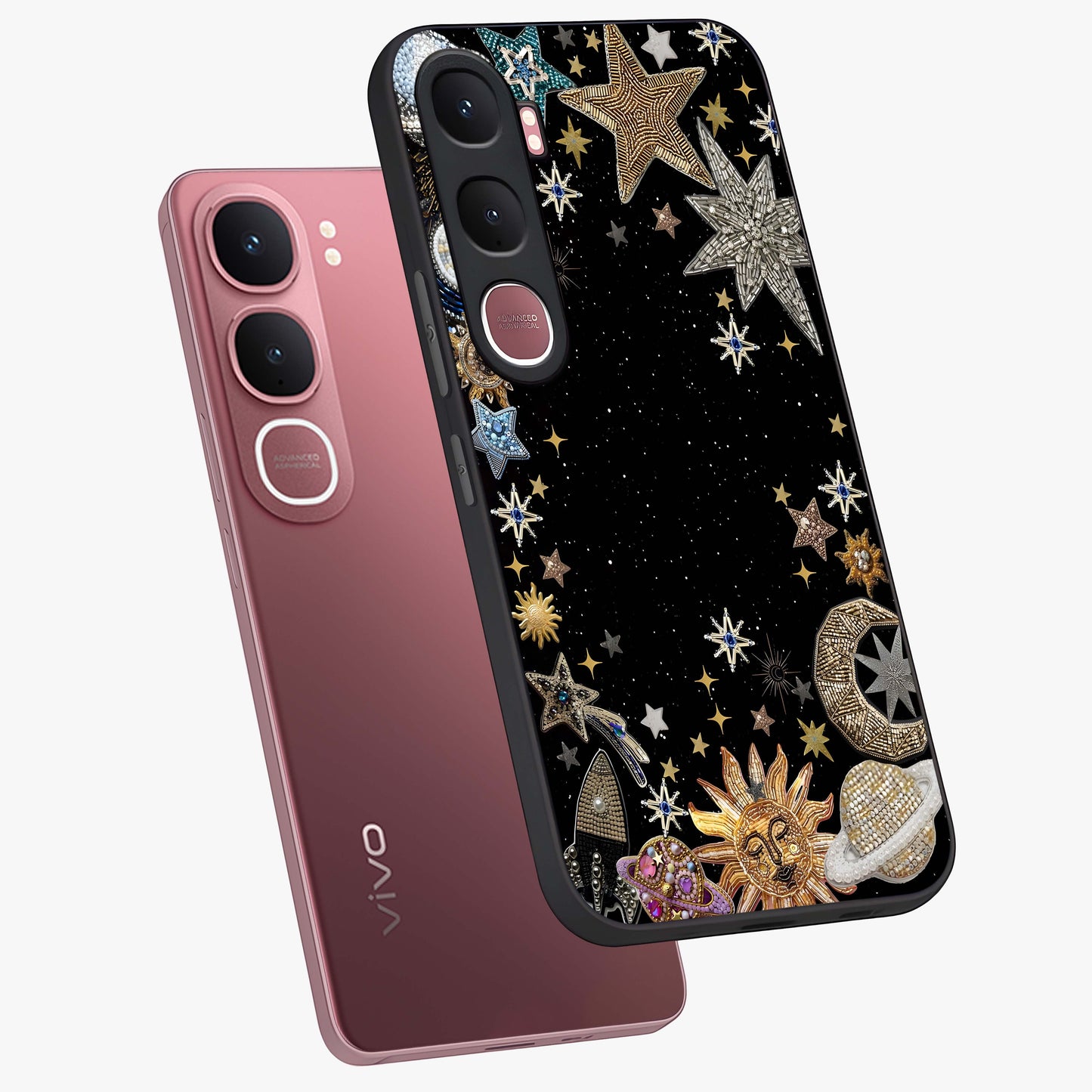 Galactic Jewel Stars Glass Case displayed in angled mockup highlighting shining celestial star design with cosmic aesthetic style.