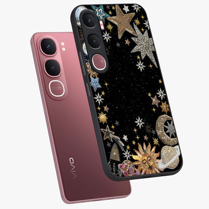 Galactic Jewel Stars Glass Case displayed in angled mockup highlighting shining celestial star design with cosmic aesthetic style.