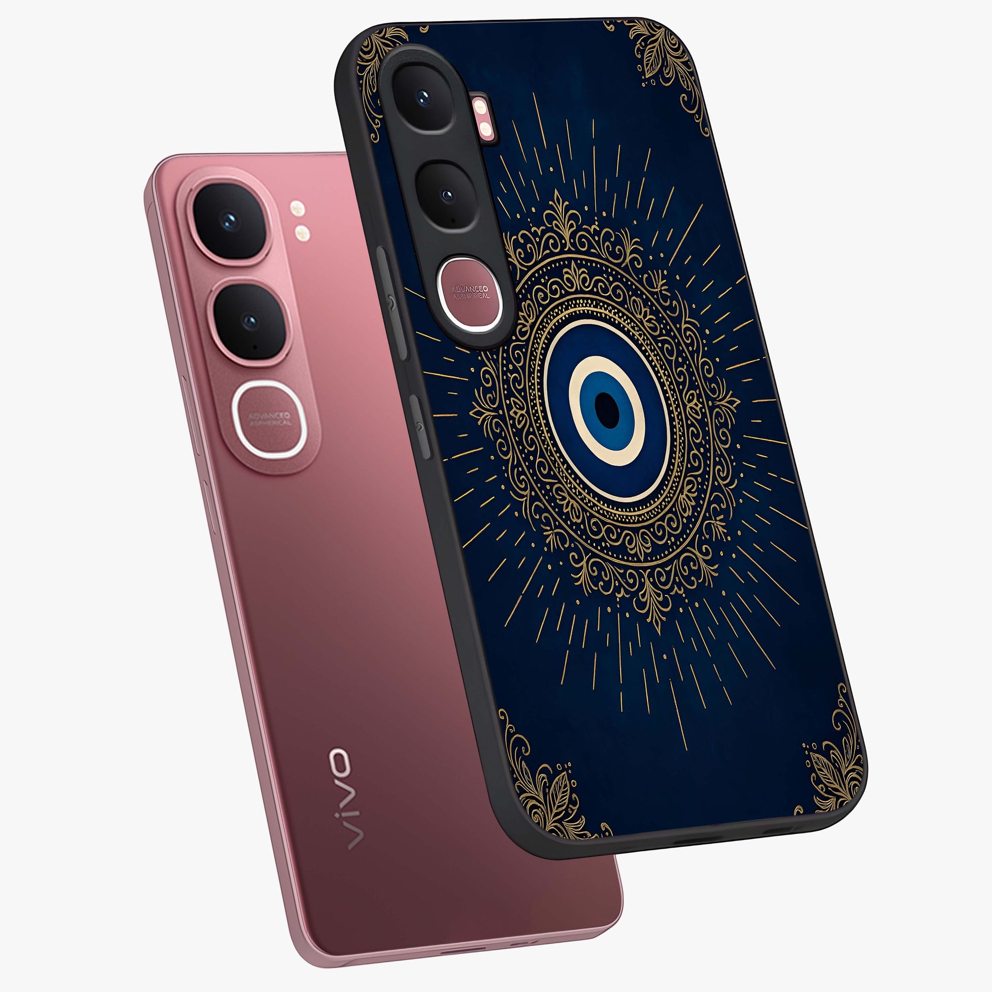 Golden Celestial Charm Glass Case displayed in angled mockup highlighting sparkling cosmic charm design with celestial aesthetic.
