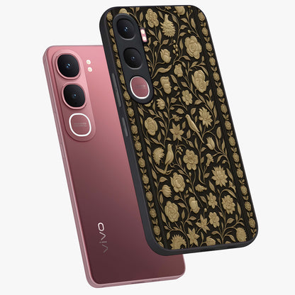 Golden Evil Eye Mandala Glass Case displayed in angled mockup highlighting protective evil eye symbol with golden mandala design.