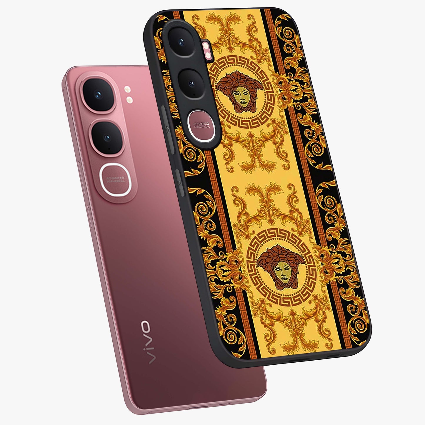 Golden Lotus Glow Glass Case displayed in angled mockup highlighting radiant lotus illustration with spiritual aesthetic.