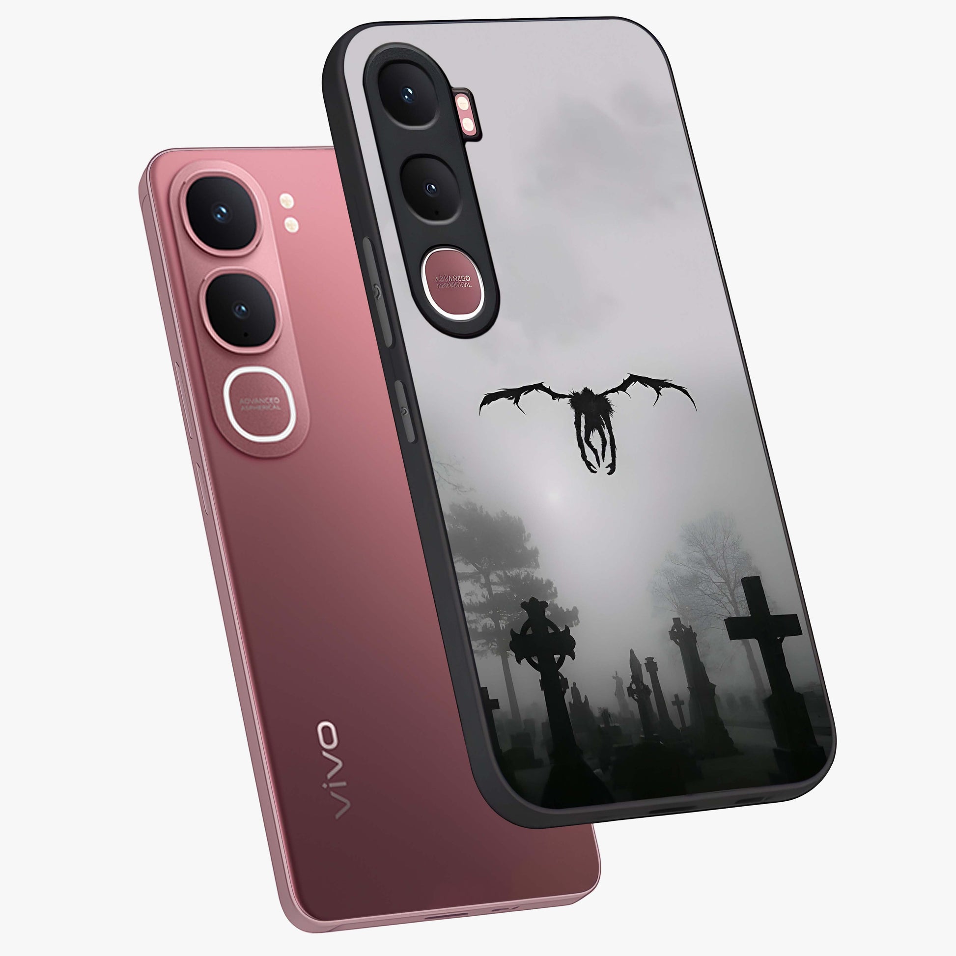 Graveyard Shadow Descent Glass Case displayed in angled mockup highlighting eerie shadow illustration with gothic aesthetic.