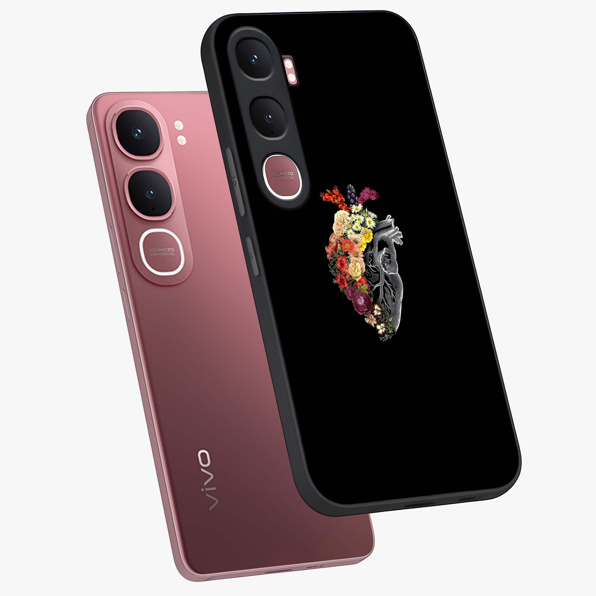 Heart With Flowers Glass Case displayed in angled mockup highlighting romantic flower design with soft aesthetic style.
