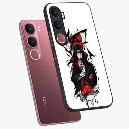 Itachi Limited Edition Naruto Anime Glass Case displayed in angled mockup highlighting dramatic anime illustration with bold action aesthetic.