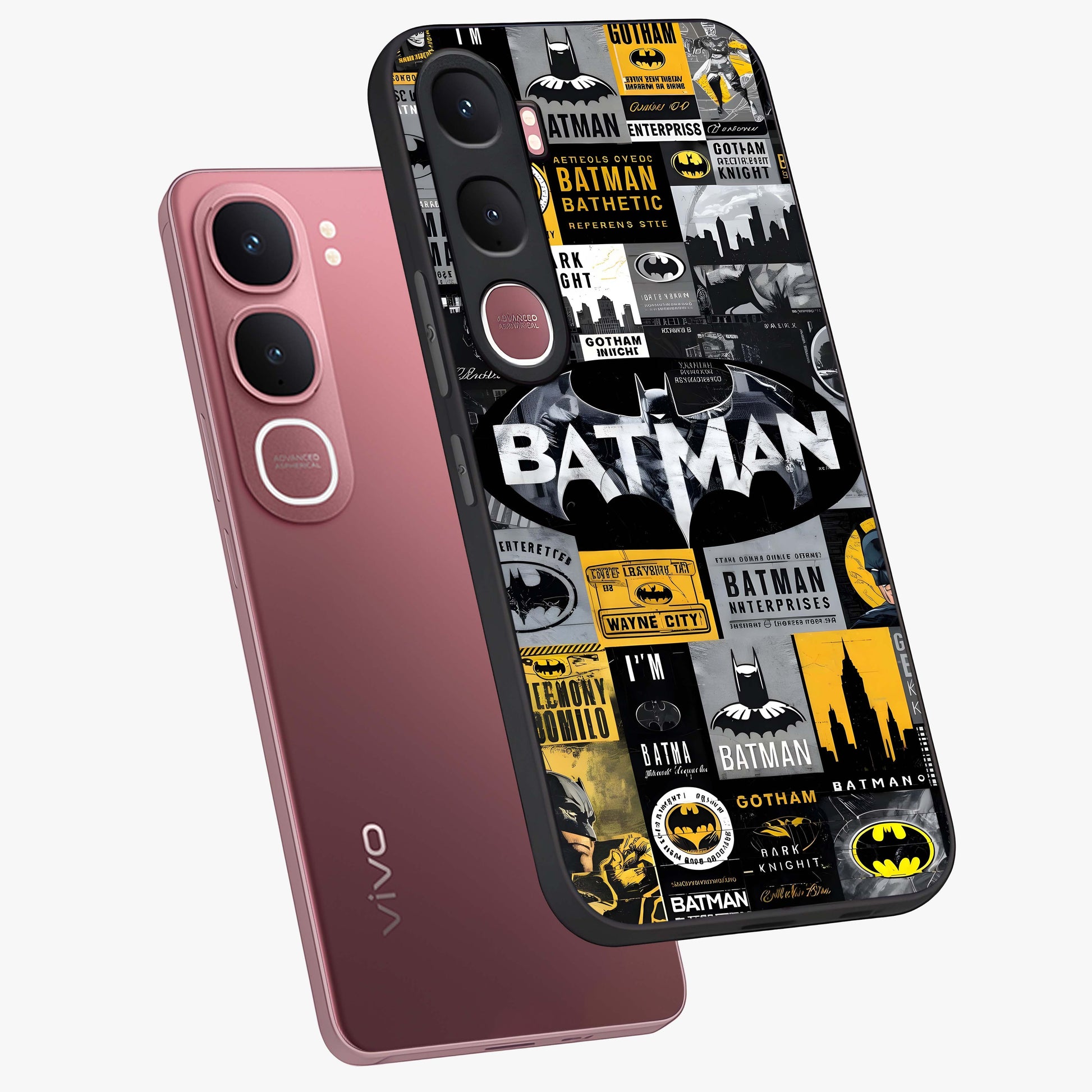 Knight Gotham Rise Glass Case displayed in angled mockup highlighting powerful knight silhouette design with dramatic aesthetic.