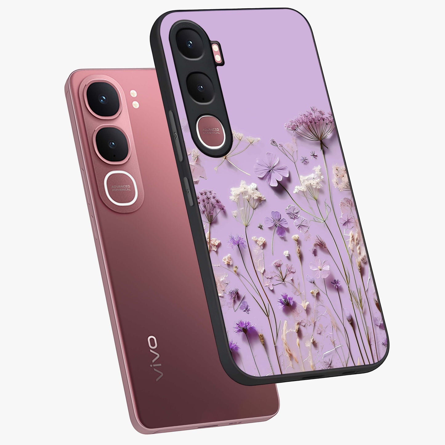 Lavender Blossom Dream Glass Case displayed in angled mockup highlighting dreamy lavender flower design with calming aesthetic style.