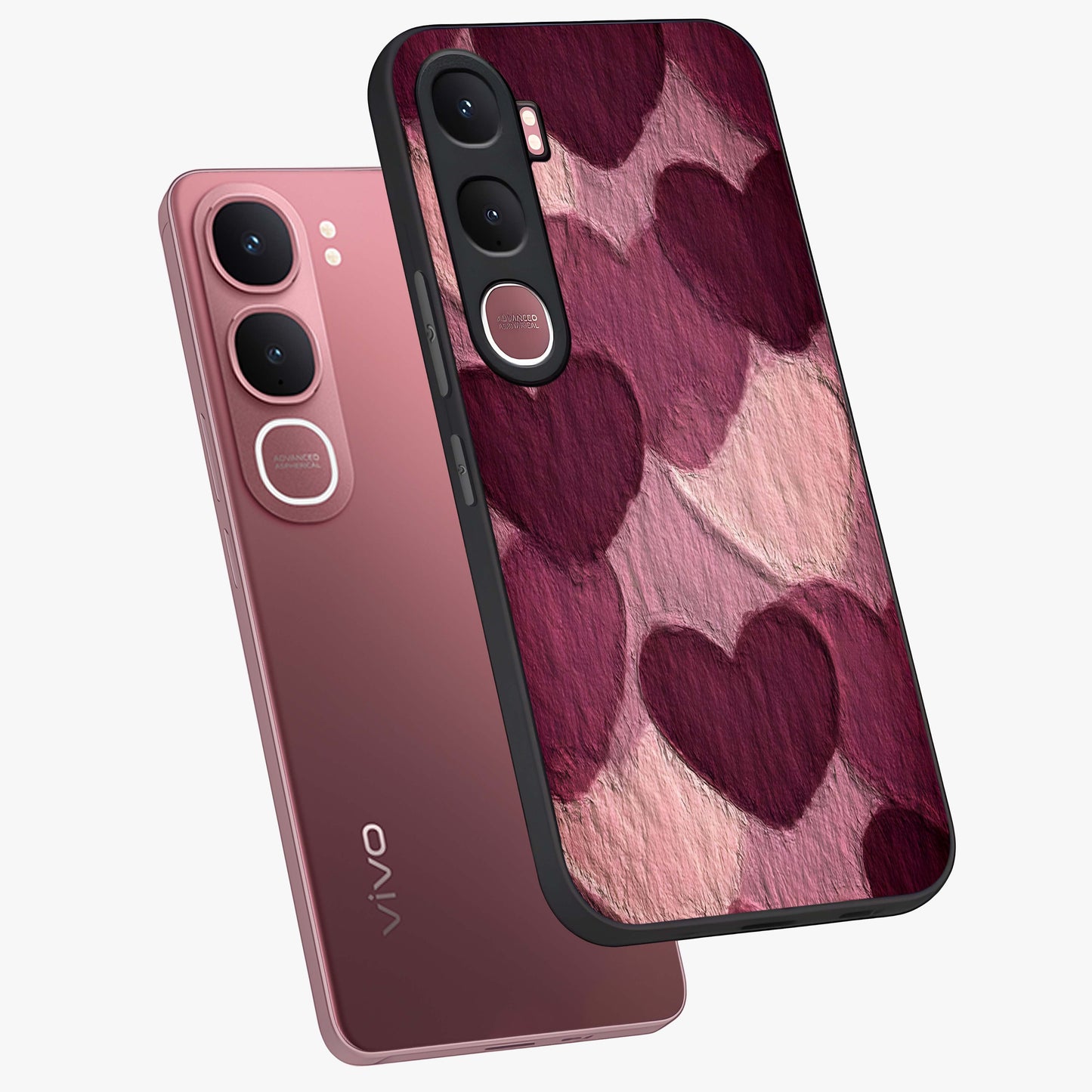 Layered Paper Hearts Glass Case displayed in angled mockup highlighting creative paper craft heart design with romantic aesthetic.