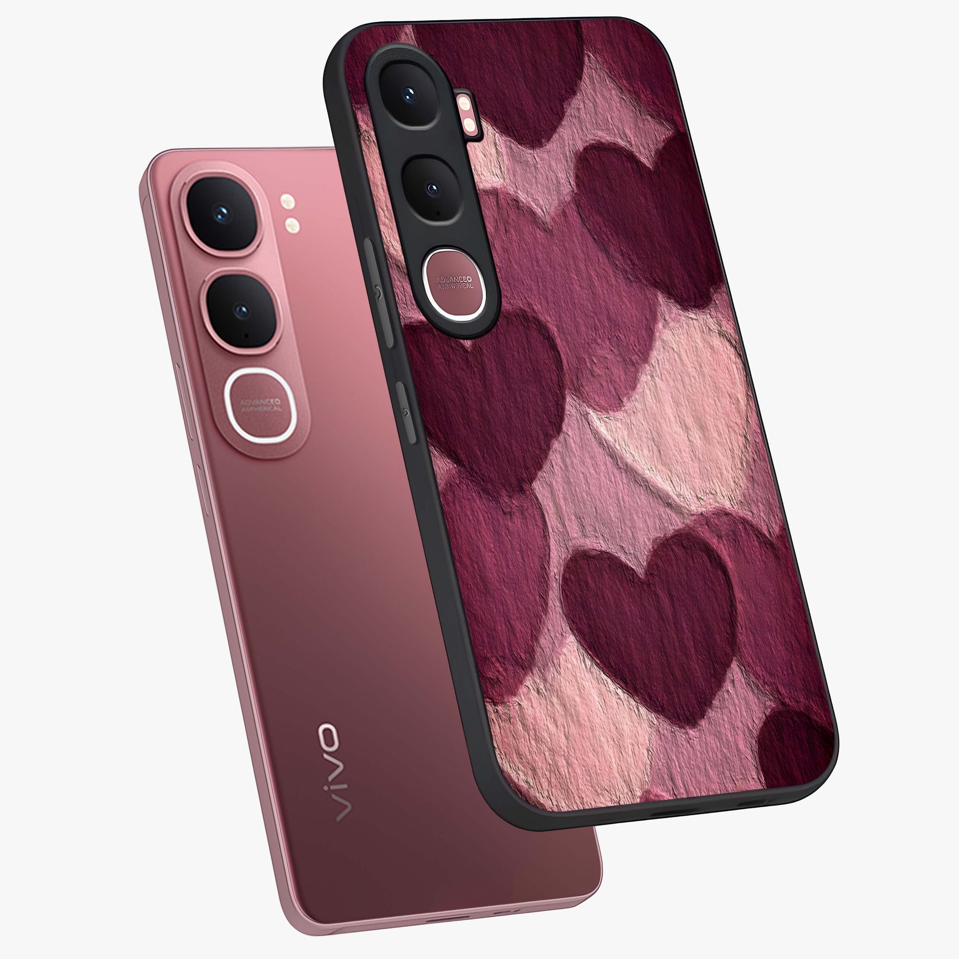 Layered Paper Hearts Glass Case displayed in angled mockup highlighting creative paper craft heart design with romantic aesthetic.
