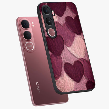 Layered Paper Hearts Glass Case displayed in angled mockup highlighting creative paper craft heart design with romantic aesthetic.