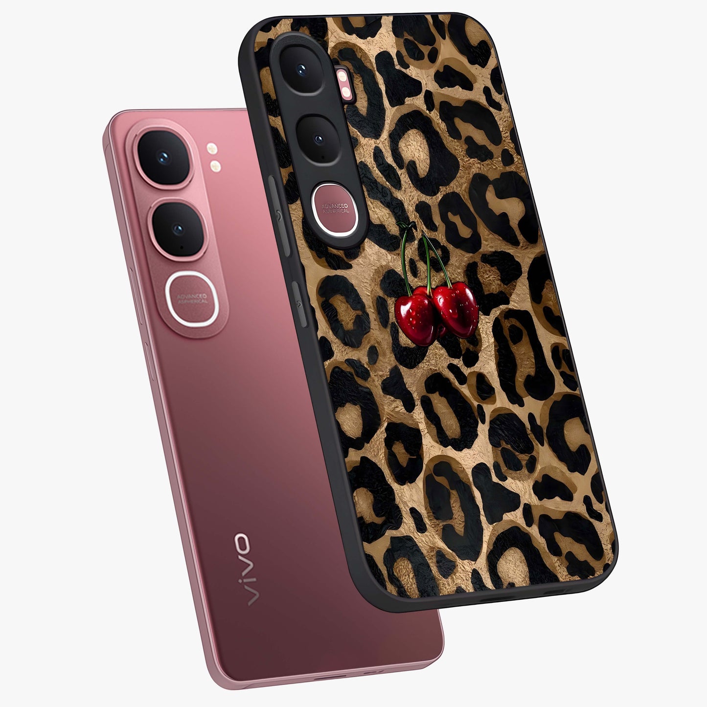Leopard Wild Cherry Glass Case displayed in angled mockup highlighting bold animal print design with playful cherry aesthetic.