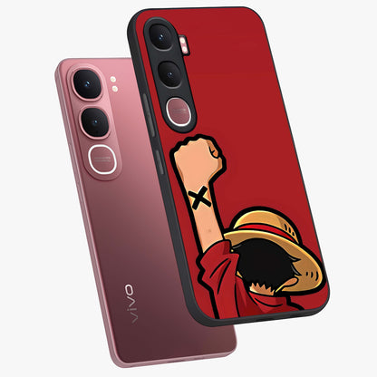 Luffy X Spirit Glass Case displayed in angled mockup highlighting powerful anime design with energetic action aesthetic.