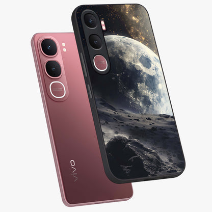 Lunar Horizon Glow Glass Case displayed in angled mockup highlighting celestial moon design with dreamy night aesthetic.