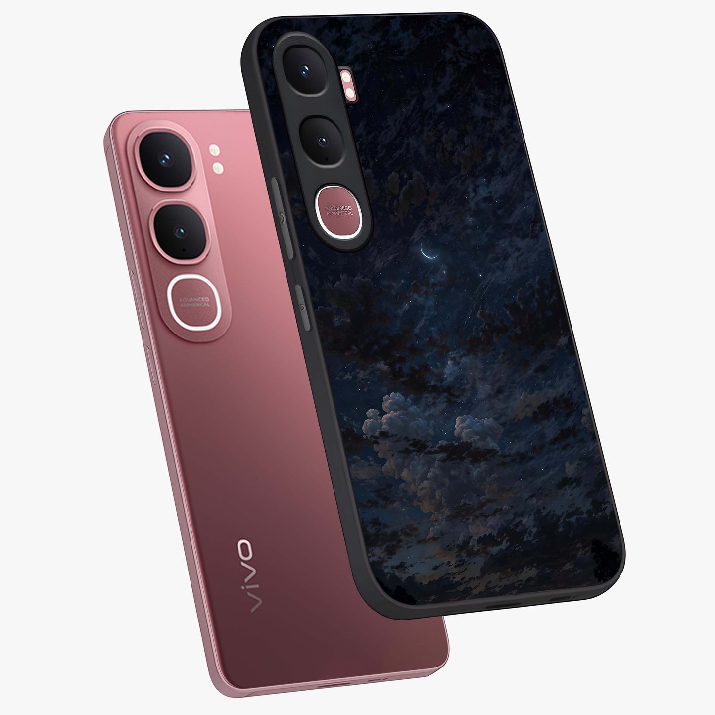 Lunar Veil Silence Glass Case displayed in angled mockup highlighting soft lunar design with peaceful celestial aesthetic.