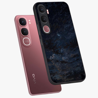 Lunar Veil Silence Glass Case displayed in angled mockup highlighting soft lunar design with peaceful celestial aesthetic.