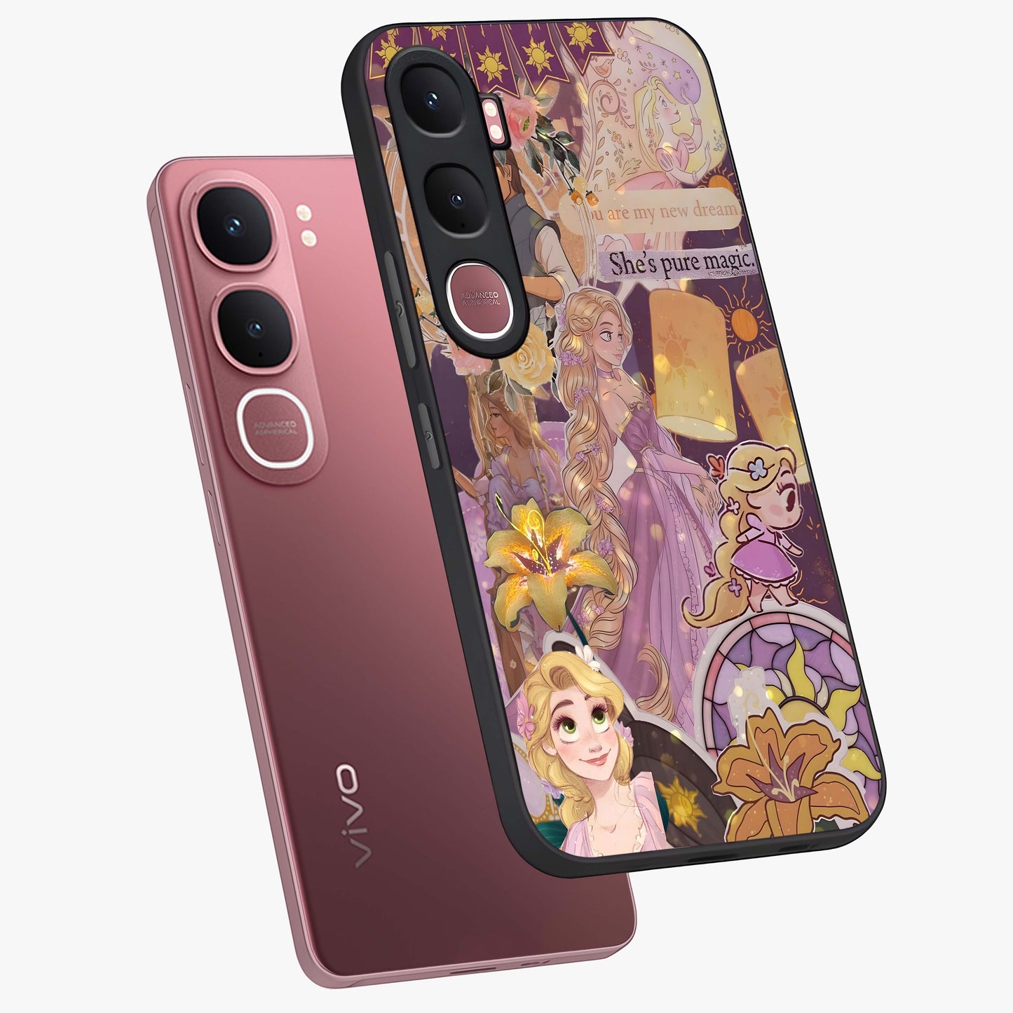 Magical Tangled Dream Glass Case displayed in angled mockup highlighting whimsical fantasy design with magical aesthetic.