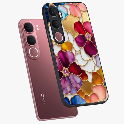 Marble Flower Pattern Glass Case displayed in angled mockup highlighting elegant marble floral design with modern aesthetic.
