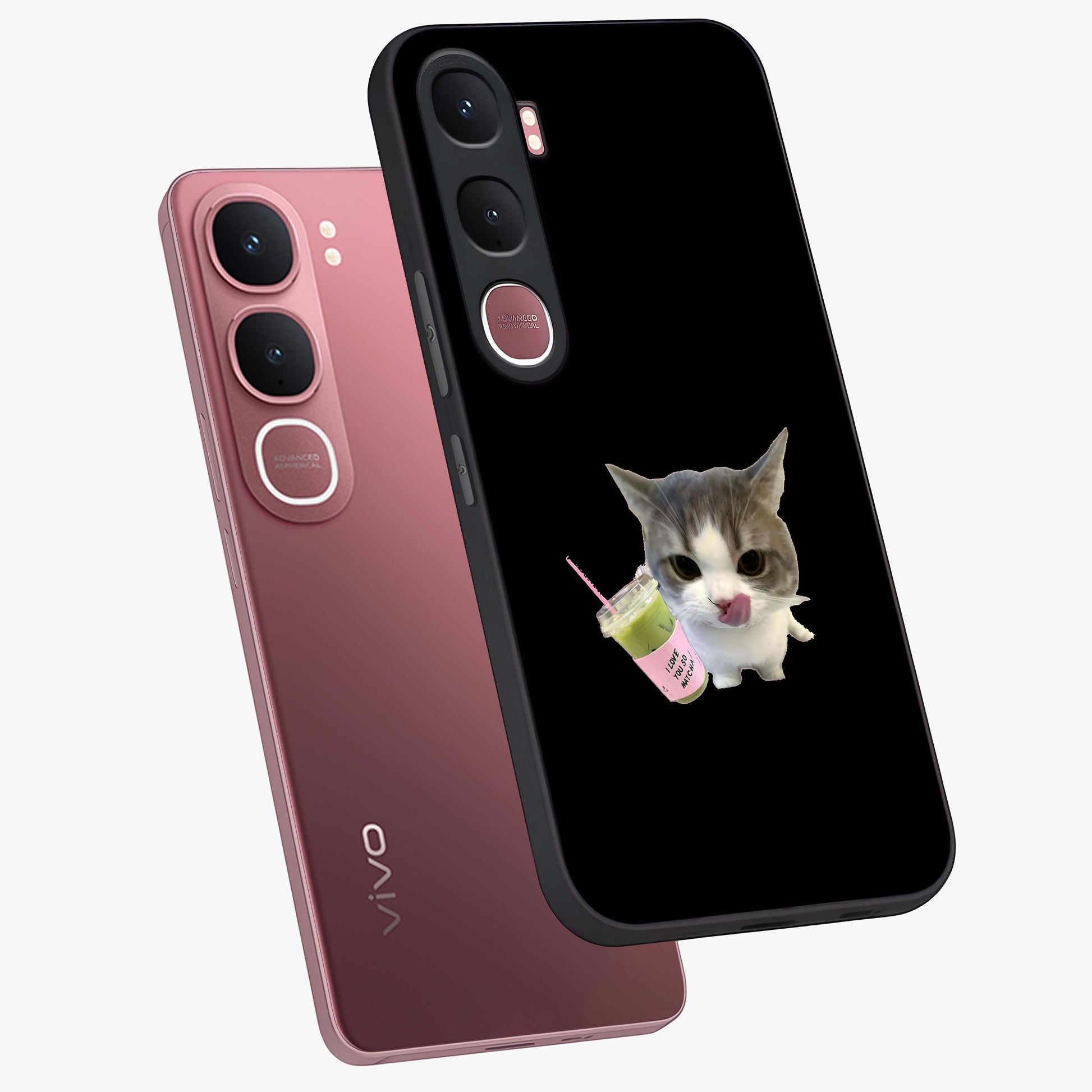 Matcha Cat Style Glass Case displayed in angled mockup highlighting playful feline design with pastel matcha aesthetic.