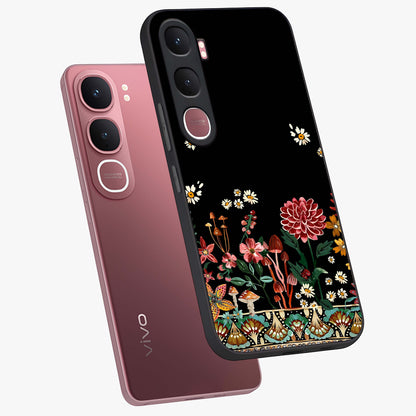 Midnight Bloom Pattern Glass Case displayed in angled mockup highlighting elegant flower design with midnight aesthetic style.