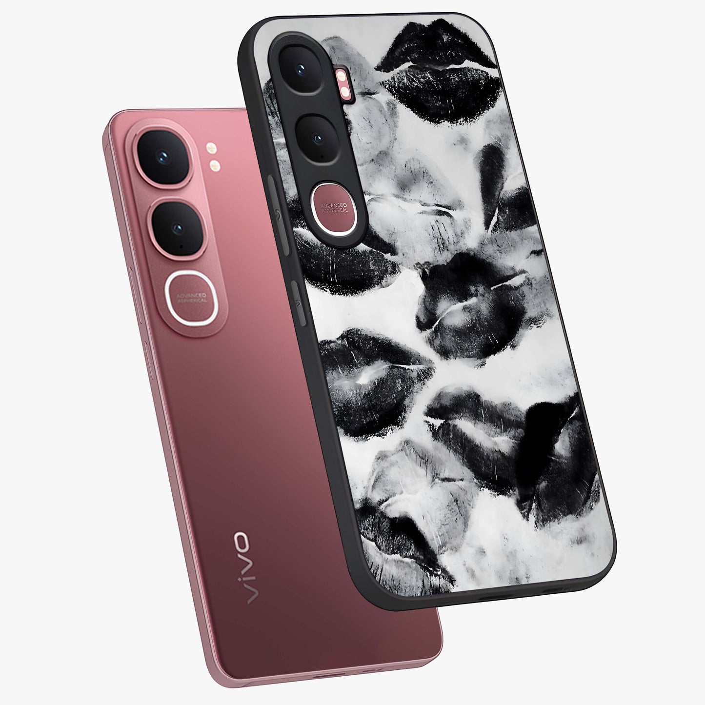 Midnight Kiss Marks Glass Case displayed in angled mockup highlighting playful romantic design with bold midnight aesthetic.