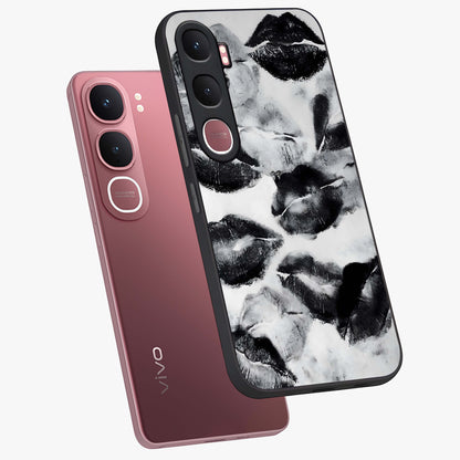 Midnight Kiss Marks Glass Case displayed in angled mockup highlighting playful romantic design with bold midnight aesthetic.