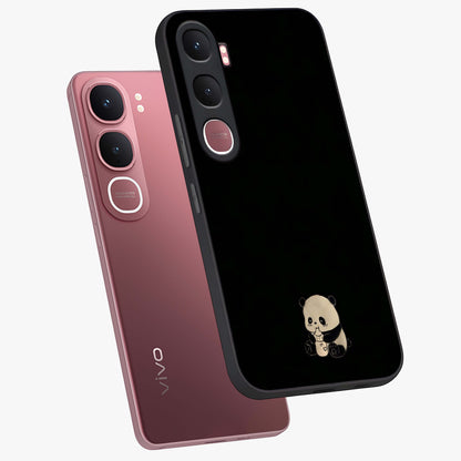 Midnight Panda Love Glass Case displayed in angled mockup highlighting adorable panda illustration with midnight aesthetic.