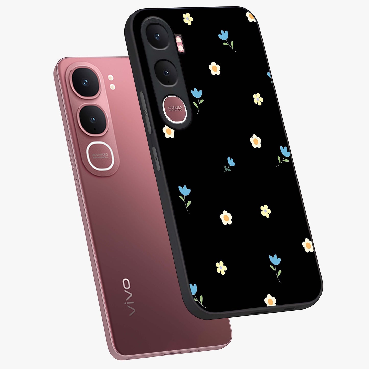 Minimal Petal Whispers Glass Case displayed in angled mockup highlighting delicate petal design with clean minimal aesthetic.