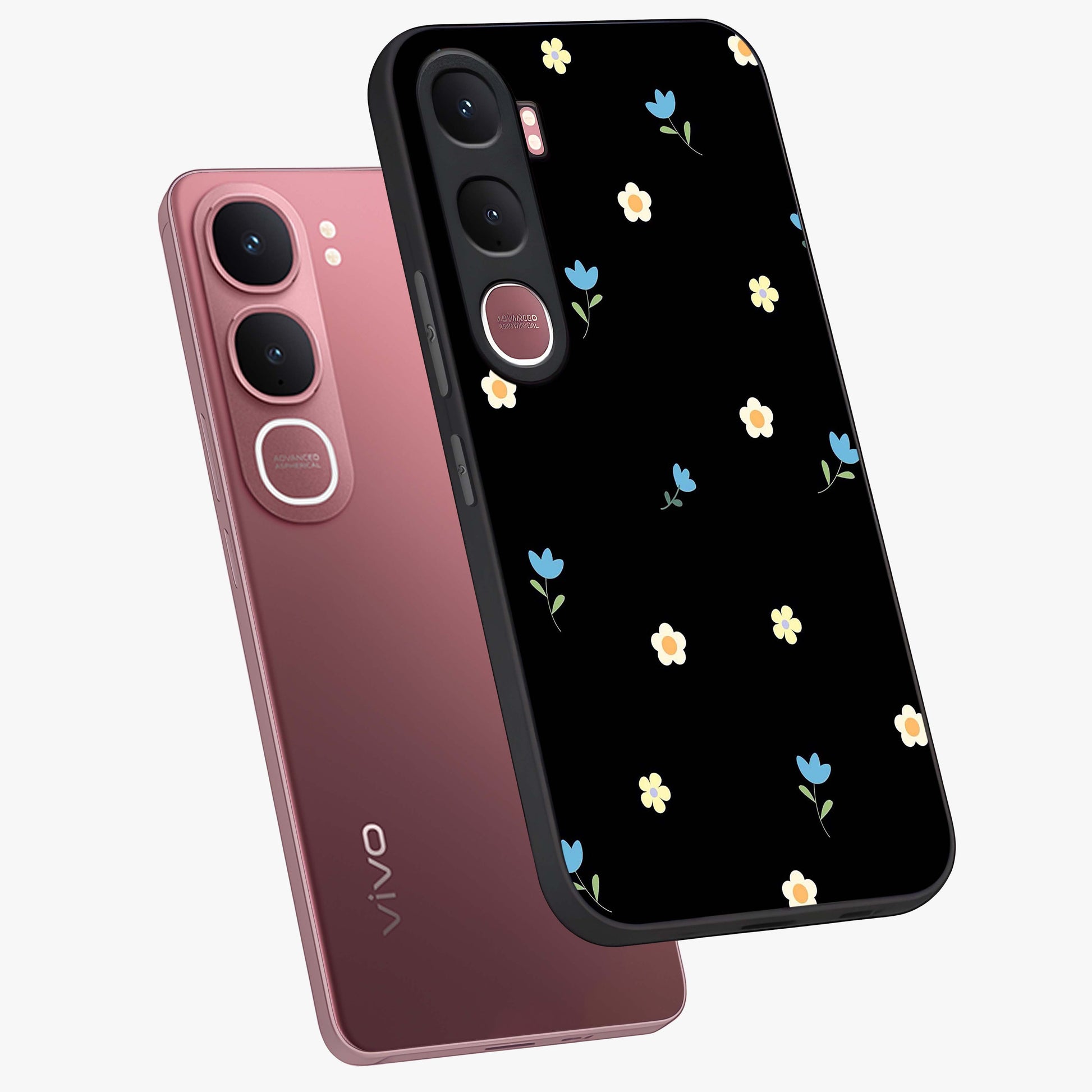 Minimal Petal Whispers Glass Case displayed in angled mockup highlighting delicate petal design with clean minimal aesthetic.