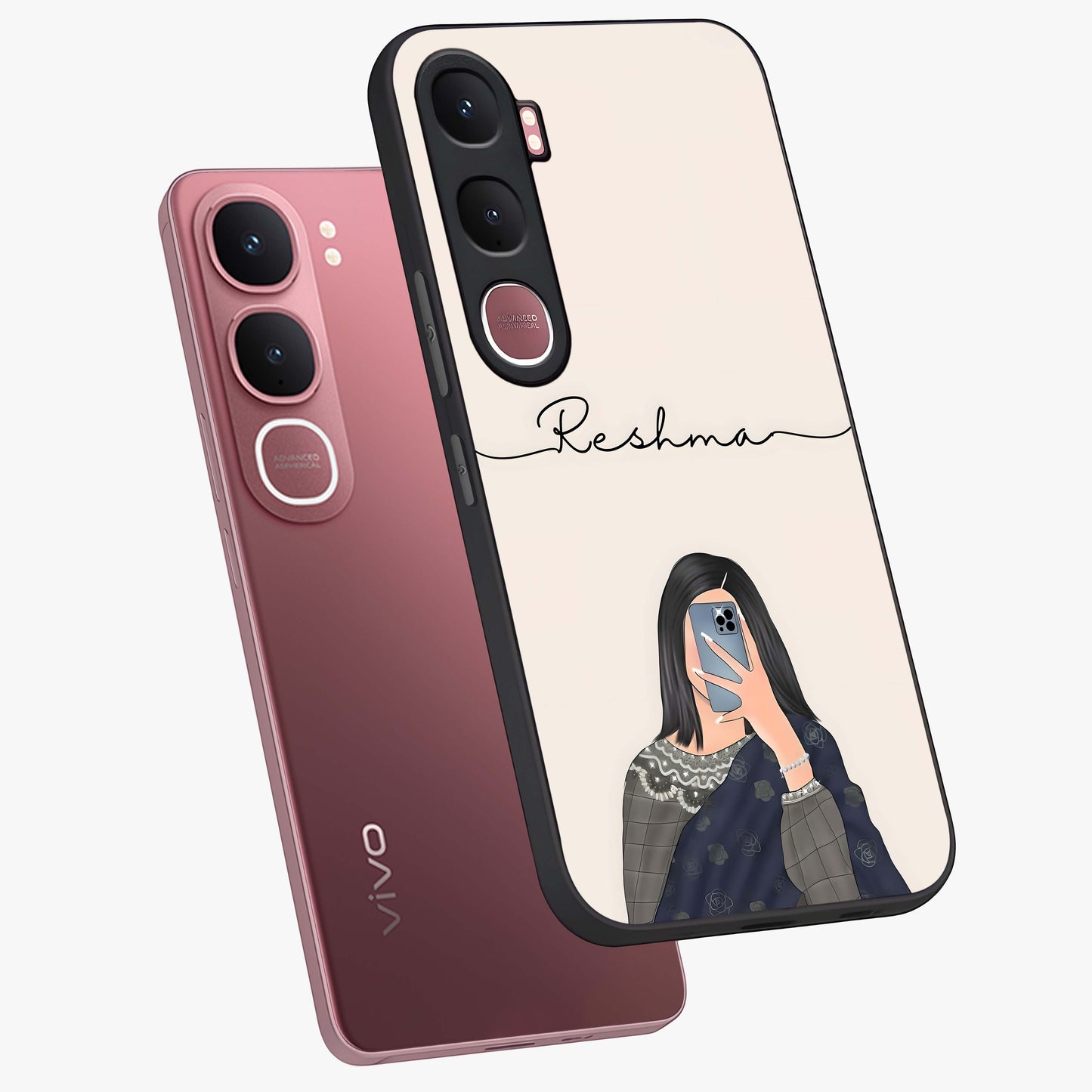 Mirror Mood Muse With Custom Name Glass Case displayed in angled mockup highlighting aesthetic mirror inspired design with custom name feature.