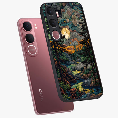 Moonlight Forest Dream Glass Case displayed in angled mockup highlighting dreamy forest design with glowing moon aesthetic.