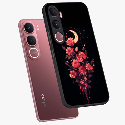 Moonlit Floral Elegance Glass Case displayed in angled mockup highlighting graceful flower design with soft moonlight aesthetic.