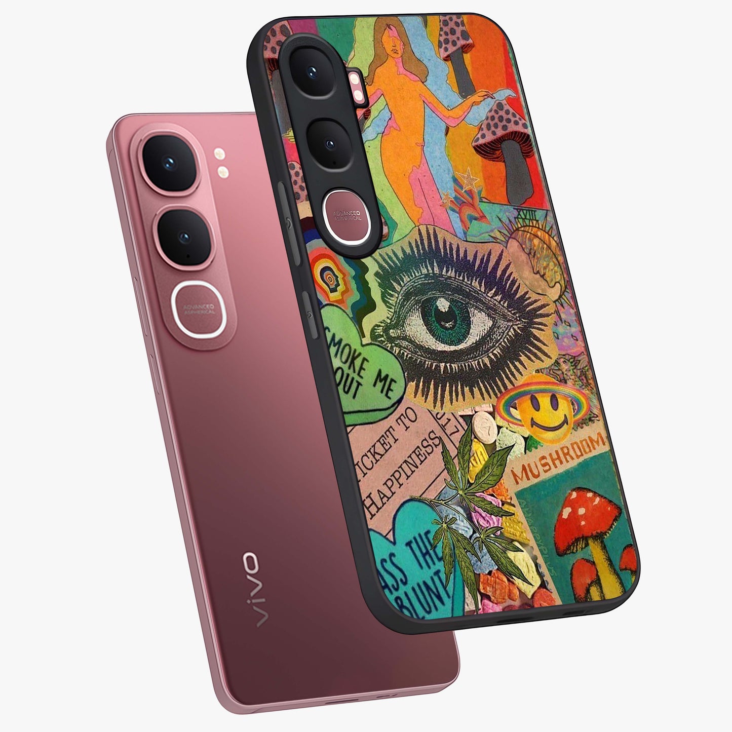 Mystic Eye Wonderland Glass Case displayed in angled mockup highlighting magical eye illustration with dreamy aesthetic.