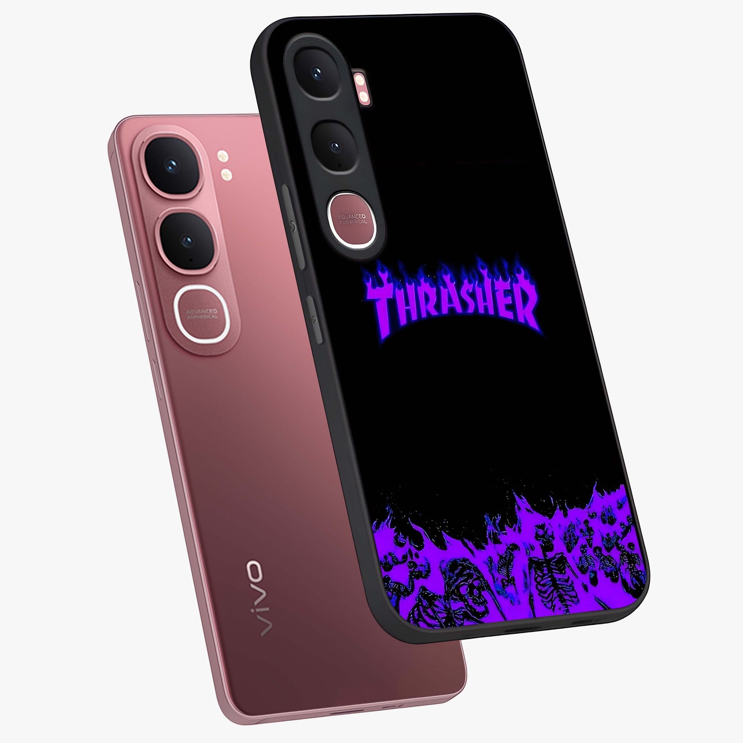 Neon Flame Riot Glass Case displayed in angled mockup highlighting glowing flame design with vibrant neon aesthetic.