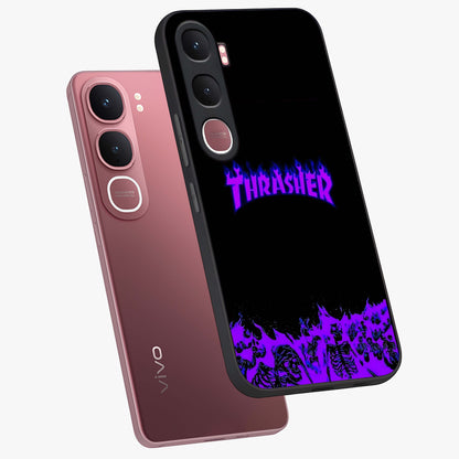 Neon Flame Riot Glass Case displayed in angled mockup highlighting glowing flame design with vibrant neon aesthetic.