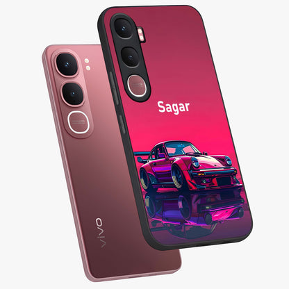 Neon Pink Porsche Glass Case displayed in angled mockup highlighting sleek neon pink car design with racing aesthetic.
