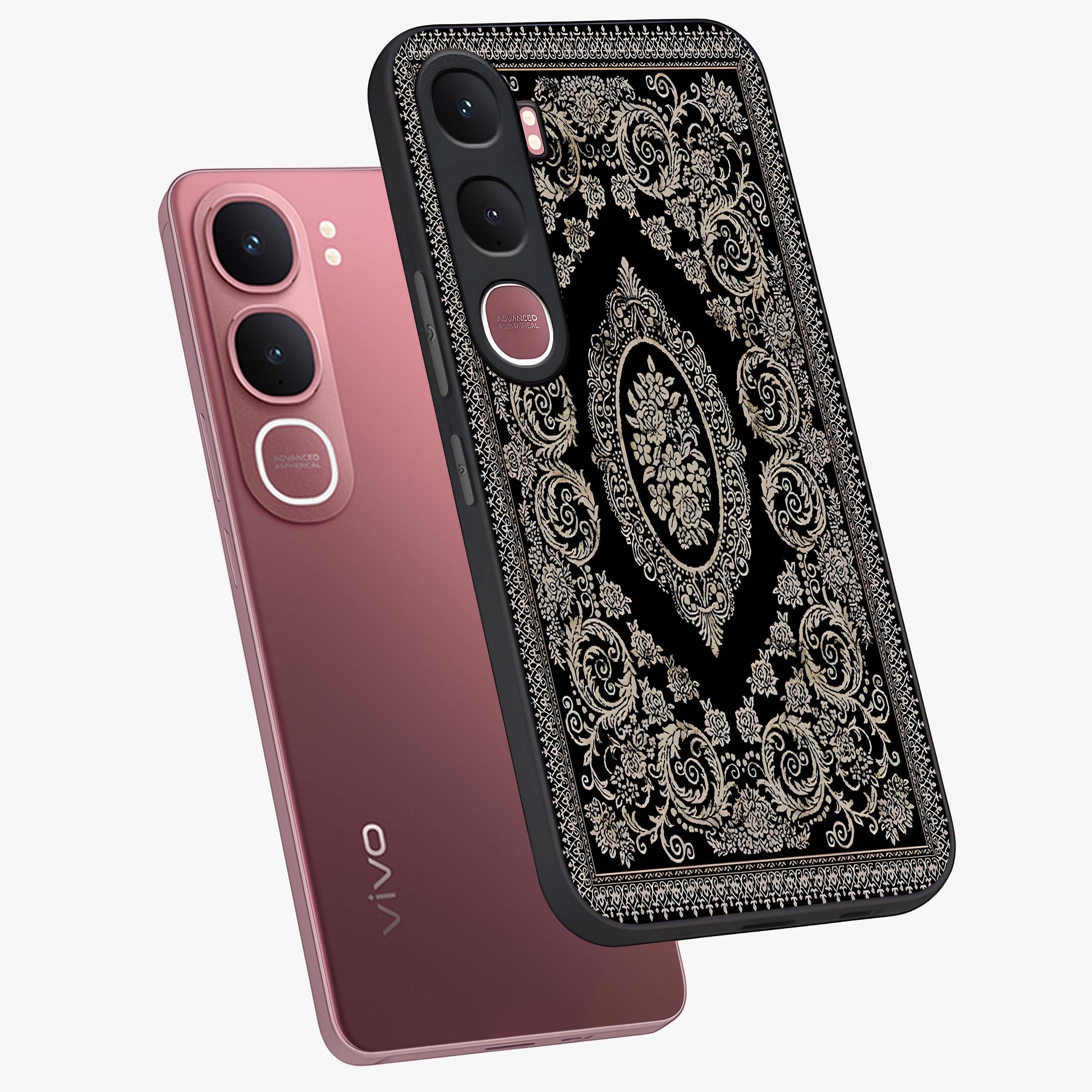 Noir Bloom Elegance Glass Case displayed in angled mockup highlighting refined flower design with stylish noir aesthetic.