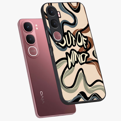 Out Of Mind Glass Case displayed in angled mockup highlighting bold statement design with modern artistic aesthetic.