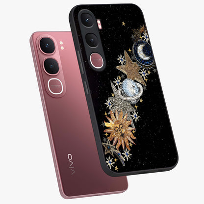 Pearls Universe Object Glass Case displayed in angled mockup highlighting celestial pearl design with dreamy aesthetic.