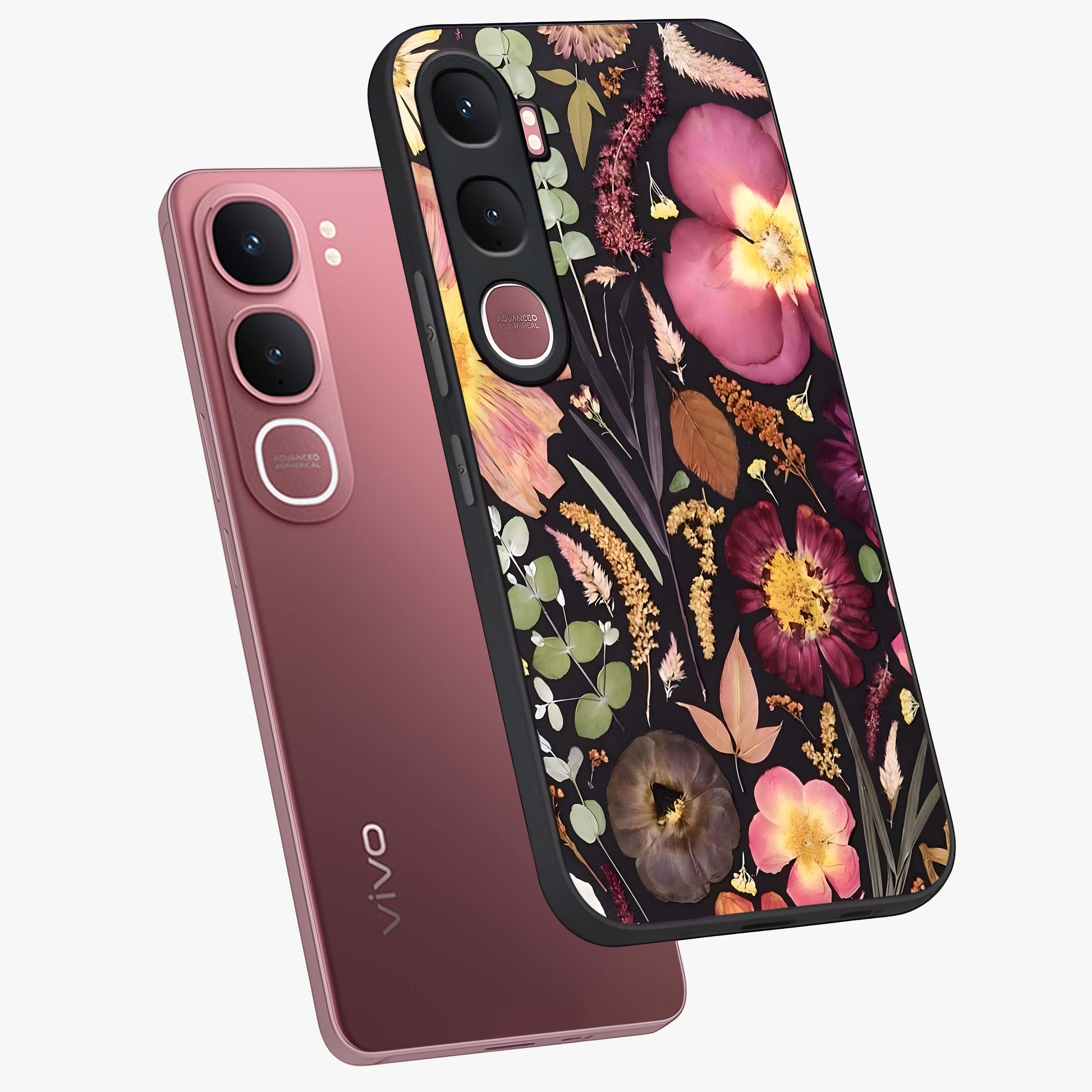 Petal Dream Tapestry Glass Case displayed in angled mockup highlighting decorative petal pattern with elegant botanical aesthetic.